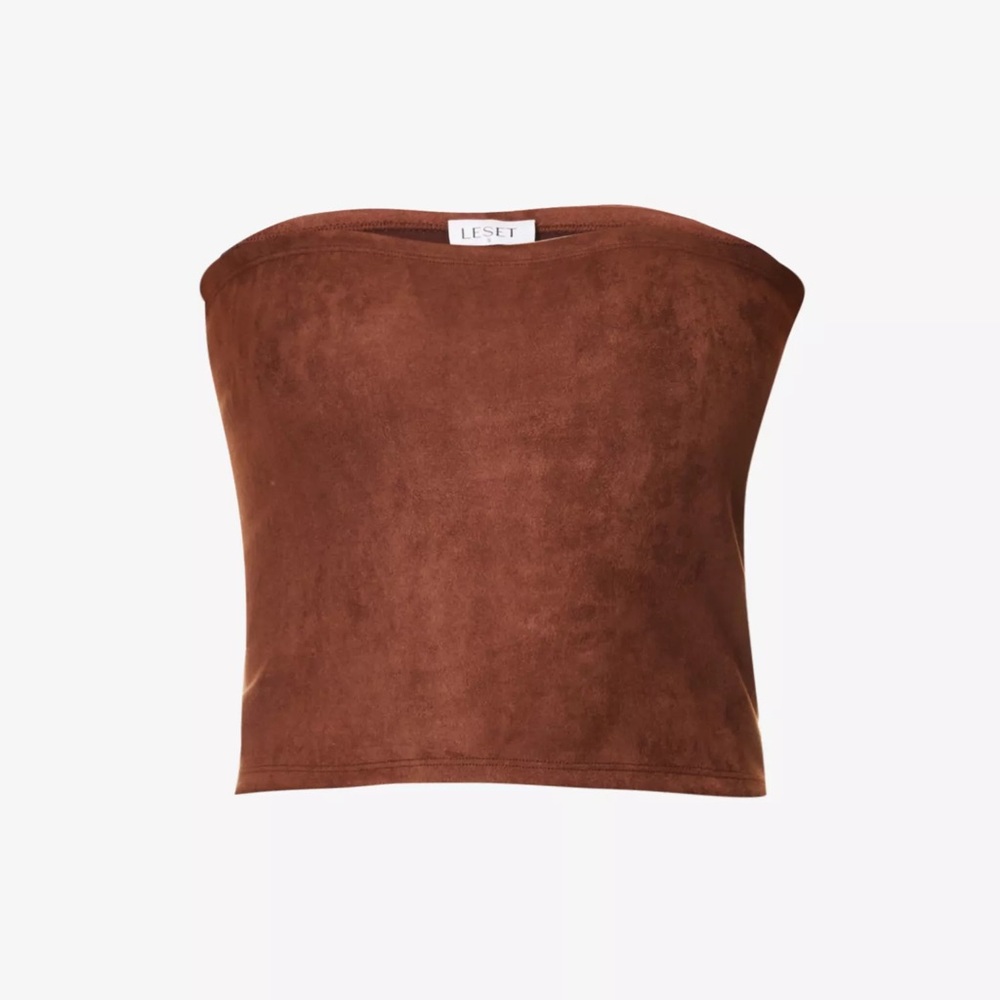 leset gaia cropped faux-suede bandeau tube top in choco brown - Picture 6 of 13